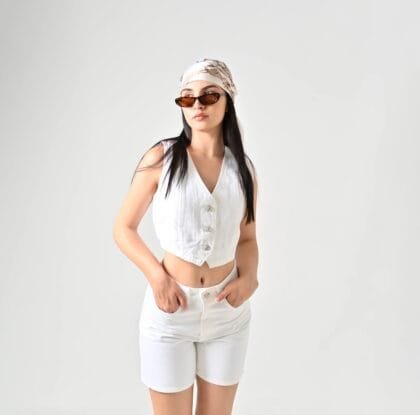Λευκό Λινό Γιλέκο & Σορτς – Summer Linen Vest Set