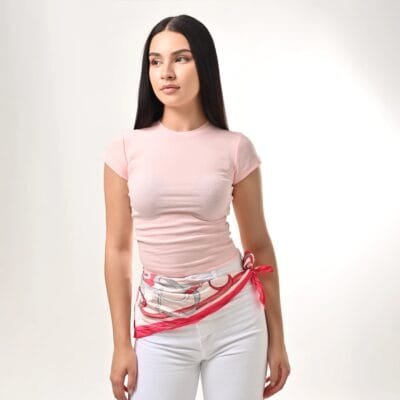 Pink Rib Crop Top με Cap Sleeves – Soft Pastel Basic