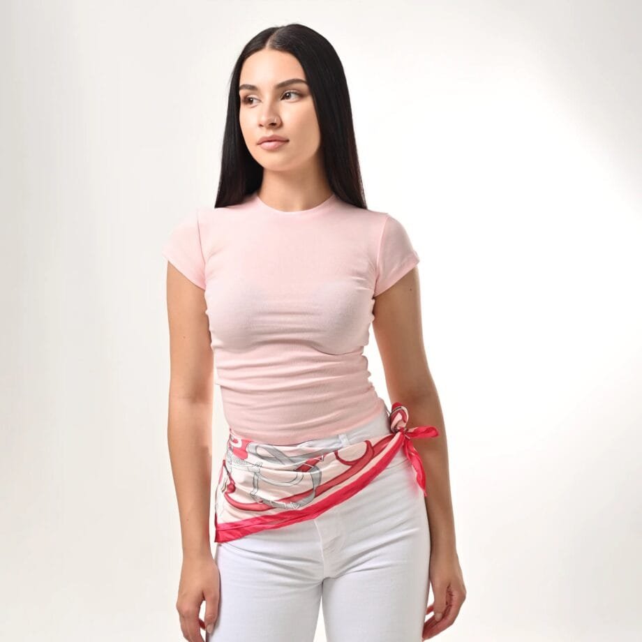 Pink Rib Crop Top με Cap Sleeves – Soft Pastel Basic