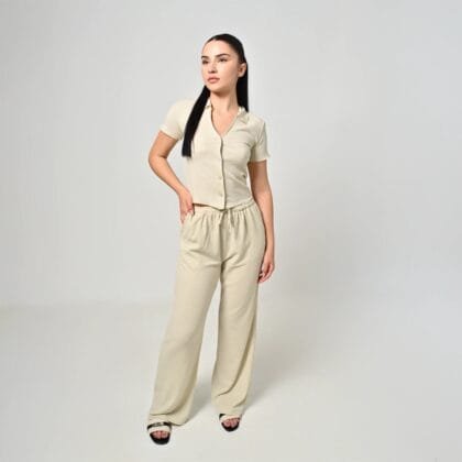 Rib Σετ Τοπ & Παντελόνι – Soft Cream Loungewear