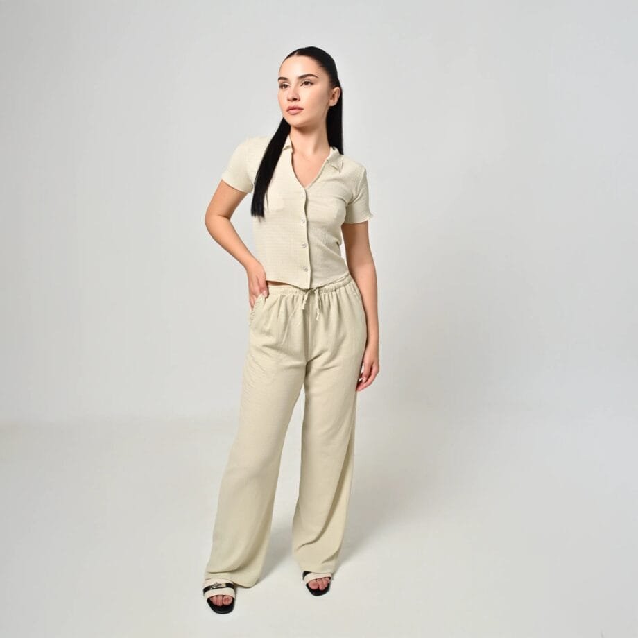 Rib Σετ Τοπ & Παντελόνι – Soft Cream Loungewear