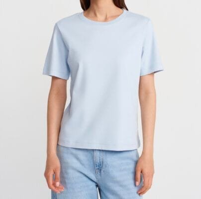 Βαμβακερό t-shirt γυναικείο γαλάζιο - basic καθημερινό look