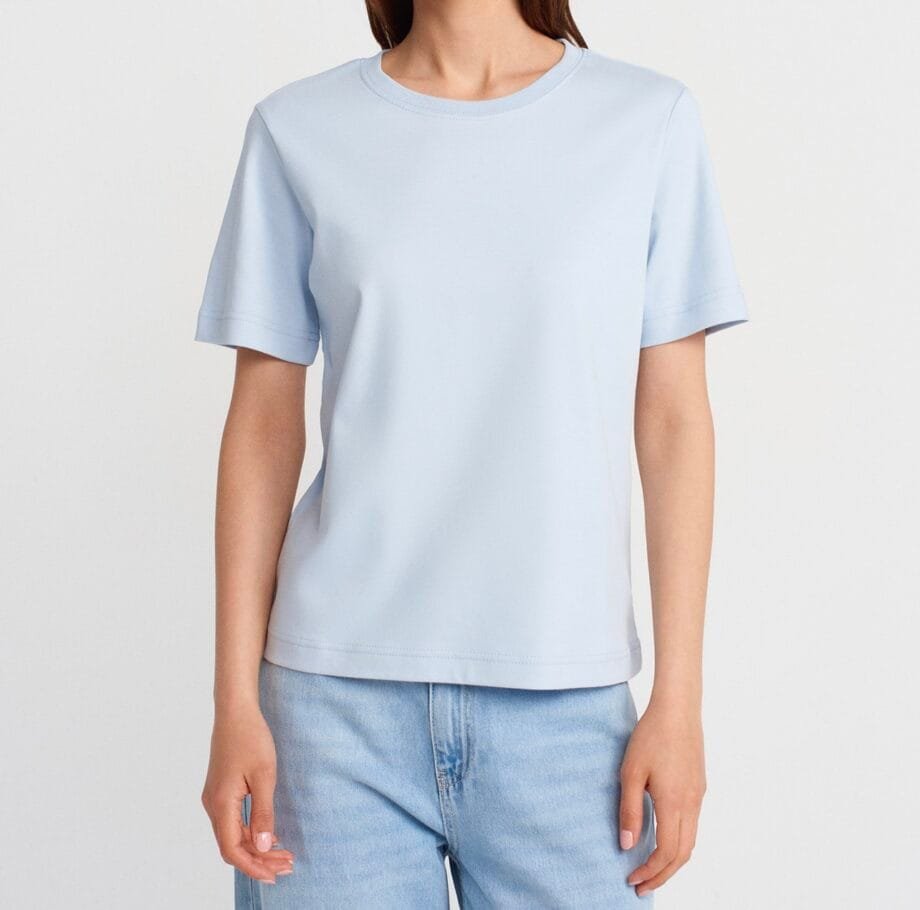 Βαμβακερό t-shirt γυναικείο γαλάζιο - basic καθημερινό look
