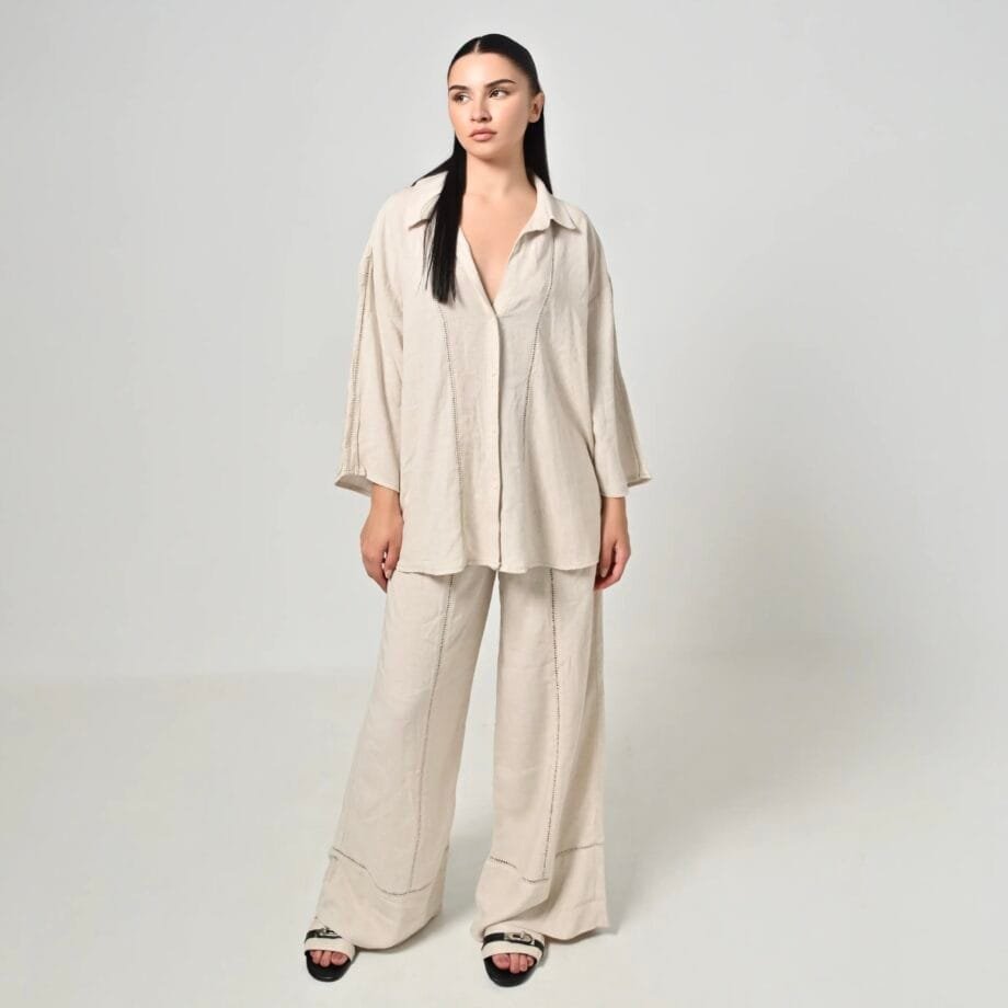 Λινό Σετ με Δαντέλα – Natural Linen Lace Set