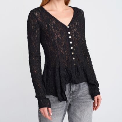 Μαύρο Lace Cardigan με Κουμπιά – Romantic Peplum Style