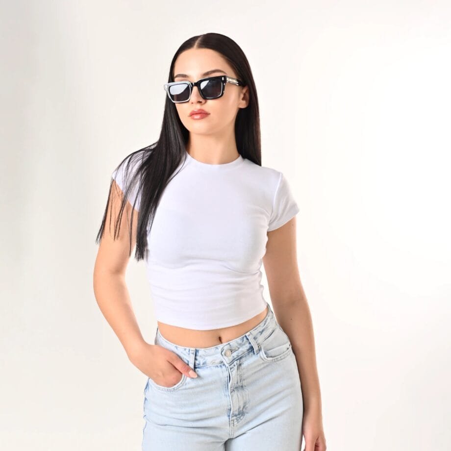 Λευκό Rib Crop Top με Cap Sleeves – Urban White Essential