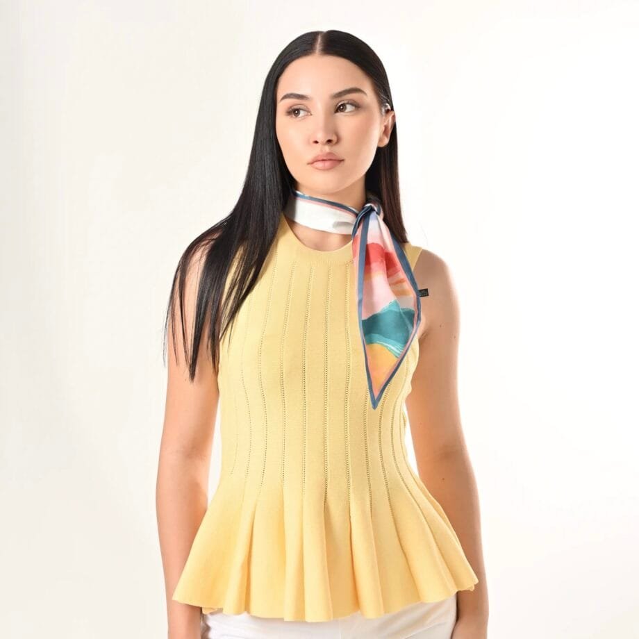 Πλεκτό Top με Πλισέ Βάση – Yellow Peplum Knit